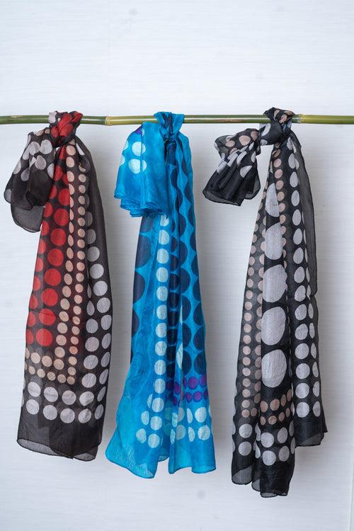 OMVAI Retro Polka Silk Scarf -  Charcoal