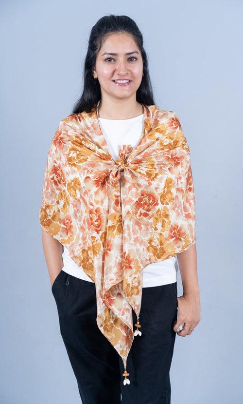 OMVAI Water color Rose Crepe Stole - Earthy Tones