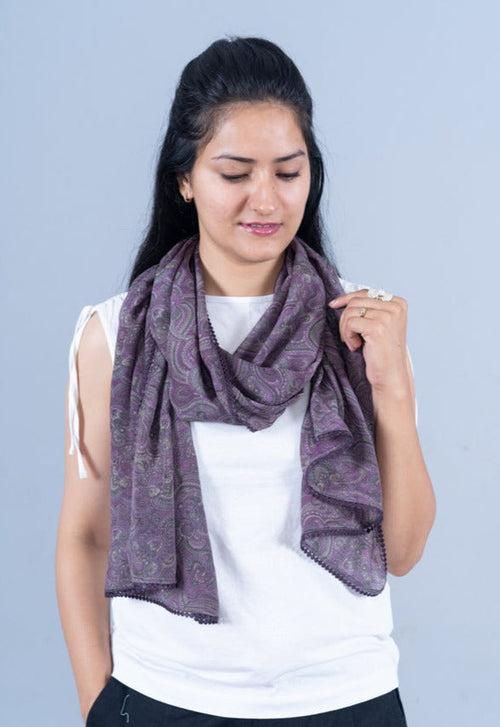 OMVAI Ornamental Paisley Crepe Stole - Purple