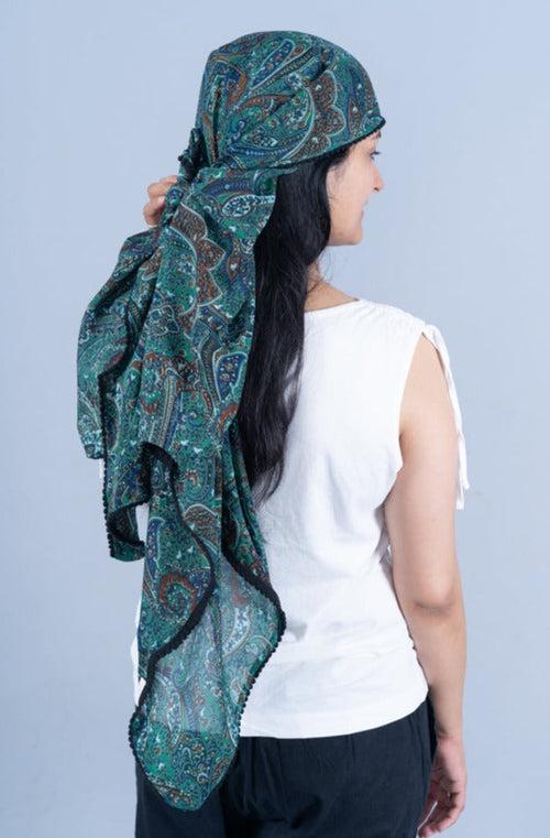 OMVAI Vintage Paisley Beauty Chiffon Stole - Green