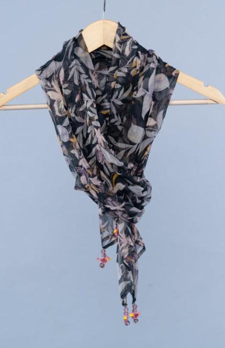 OMVAI Floral Bahaar Chiffon Stole - Charcoal