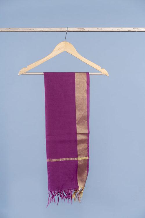 OMVAI Golden Border Chanderi Silk Dupatta - Plum