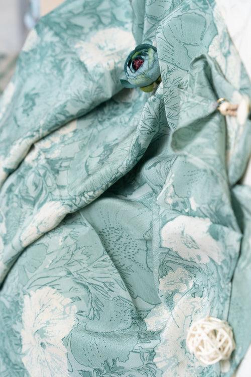 OMVAI Floral Vintage Flora Crepe Stole - Light Teal