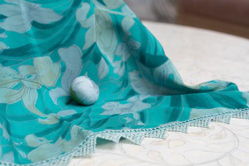 OMVAI Ivy Flower Crepe Silk Scarf -  Teal