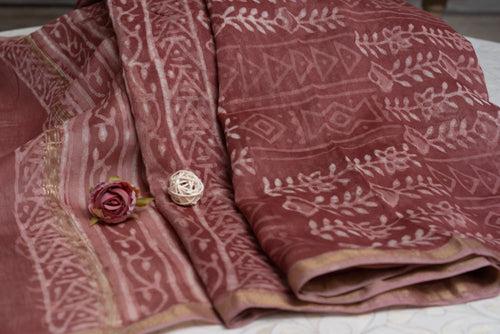 OMVAI Patti Bel Hand Block Printed Chanderi Silk Dupatta - Mauve