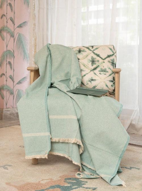 OMVAI Diamond Weave with Border Cotton Woven Throw Blanket / Comforter - Green