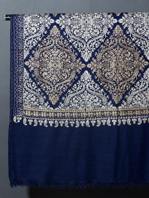 AAHIL Elegant Royal Blue Blue  Embroidered Shawl - Unisex