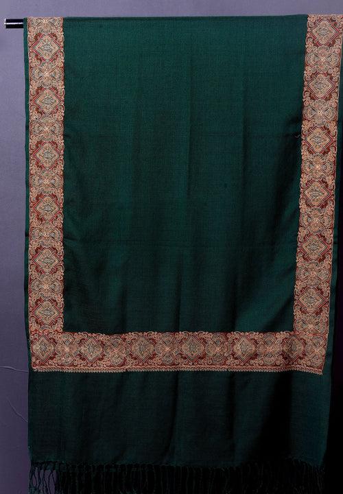 IDREES Elegant Olive Green  Embroidered Shawl - Unisex