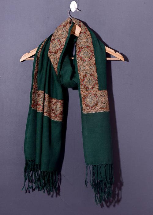 IDREES Elegant Olive Green  Embroidered Shawl - Unisex