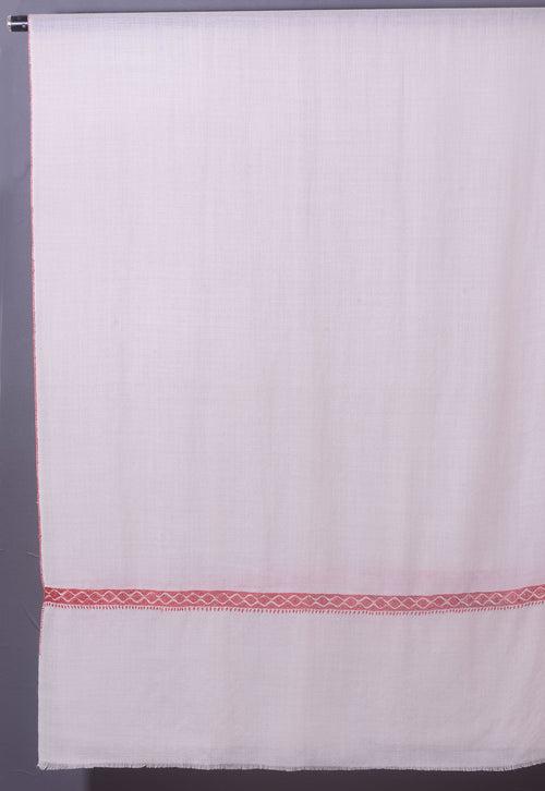 PALLA BORDER Gracious Hand Embroidered Stole - Pearl white Red