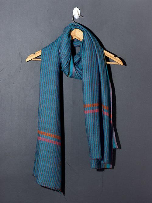 Aqua Stripes Patterned Pashmina Stole - Blue