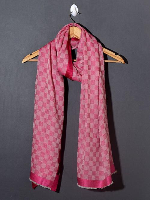 Chess Checks Patterned Pashmina Stole - Pretty Pink