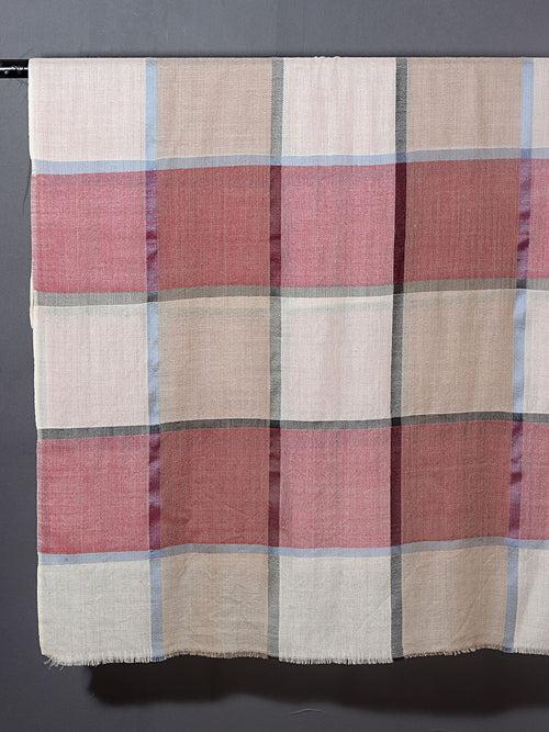 Bold Checks Patterned Pashmina Stole - Pink with White