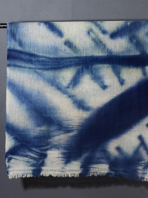 Tie and Dye Super Soft Woolen Muffler - Natural with True Blue