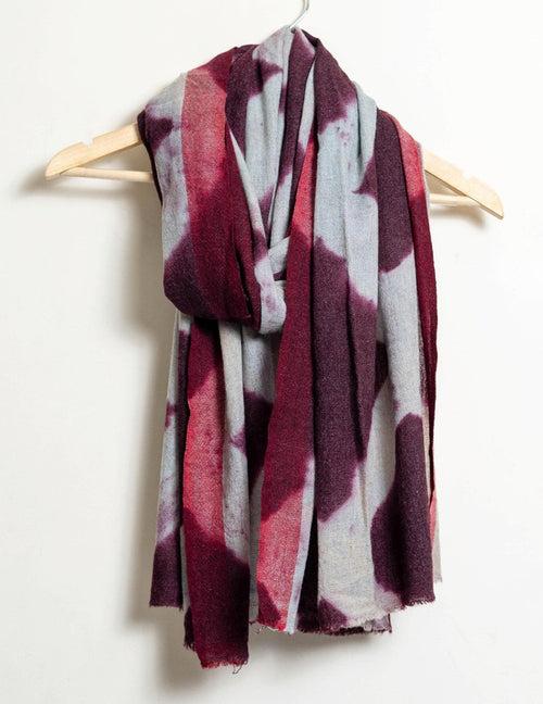 Tie and Dye Rhombus Box Pattern Super Soft Woolen Muffler - Purple Burgundy