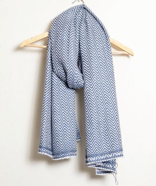 Zig Zag Patterned Super Soft Woolen Muffler - Indigo Blue