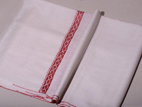 PALLA BORDER Gracious Hand Embroidered Stole - Pearl white Red