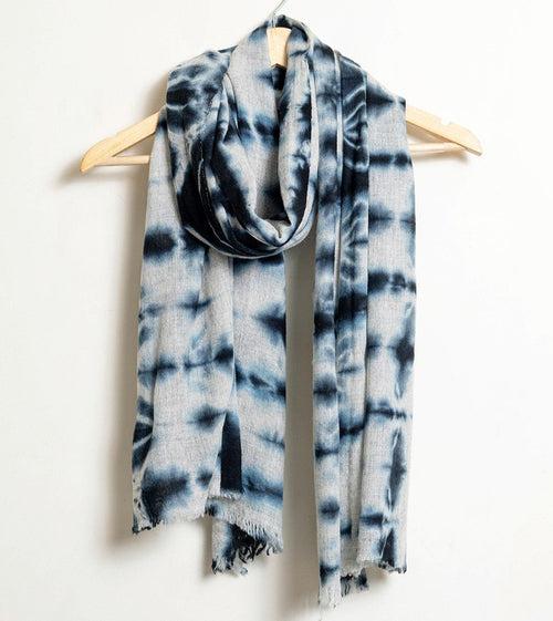 Tie and Dye Random Pattern Super Soft Woolen Muffler - Navy Blue