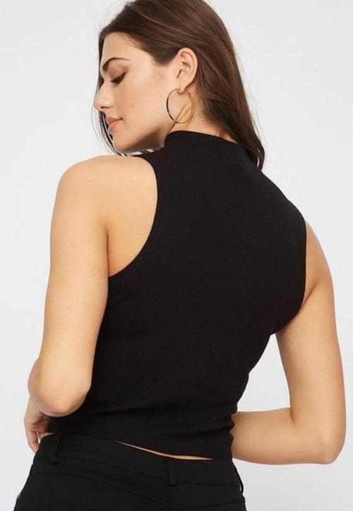 Fancy Lycra Sleeveless Solid Crop Top For Women