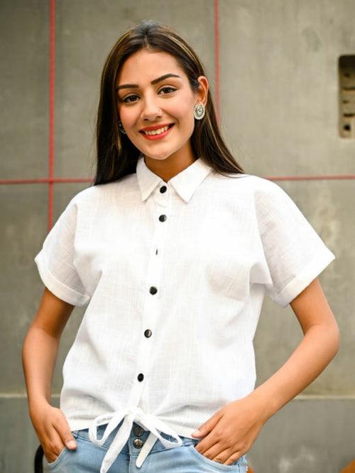 Trendy White Anaya Knotted Shirt