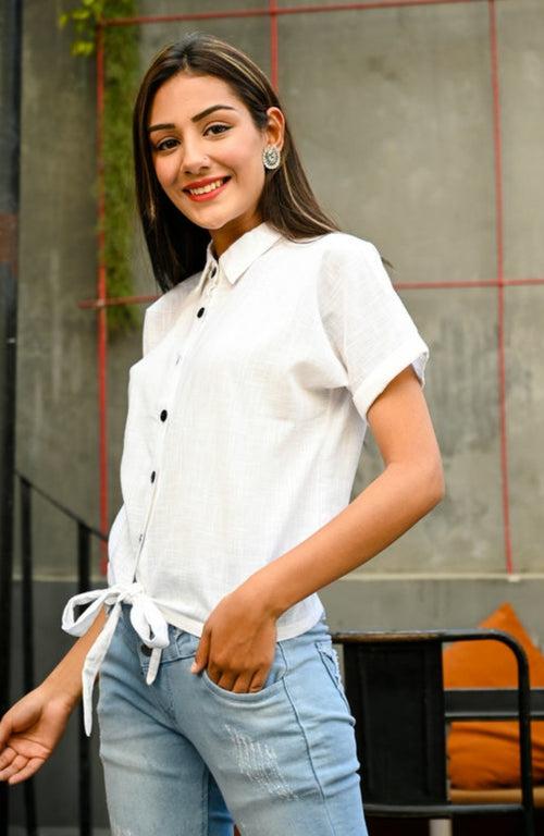 Trendy White Anaya Knotted Shirt