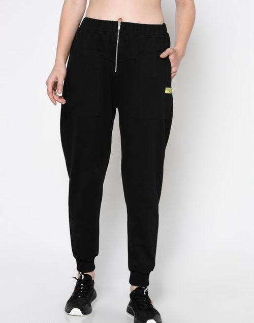 Stylish Plain Black Zippered Terry Jogger