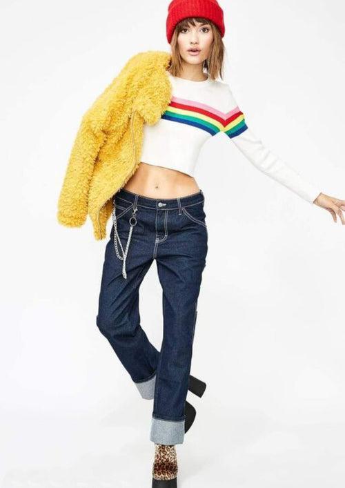 Gorgeous Women Casual Rainbow Crop Tops