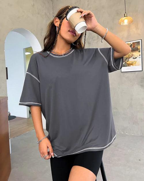 Reverse Weave Dark Grey Plain Oversized T-Shirt