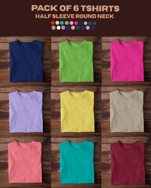 Solid Pack of 6 : Half Sleeve Plain T-shirts