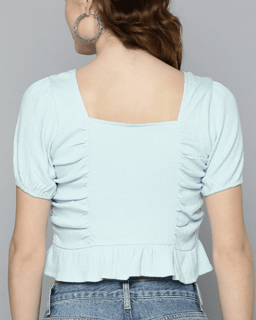 Sky Blue Ruched Crop Top