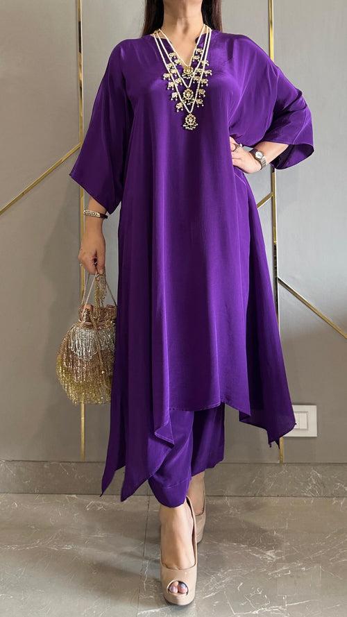 Purple High Low Crepe Co-ord