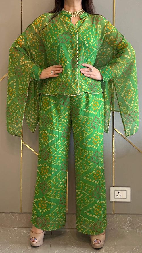 Parrot Green Bandhej Co-ord Set