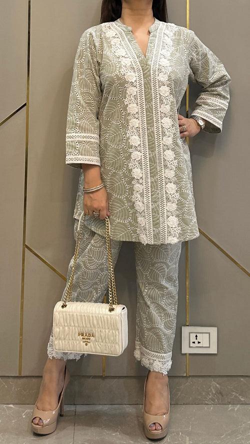 Sage Green French Lace Chikankari Co-ord Set