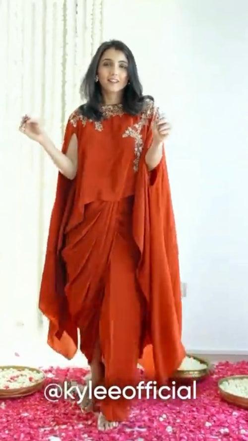 Masoom Rust Red Hand Embroidered Cape Co-ord Set