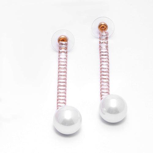 Pearl and Zircon Long Drop Earrings