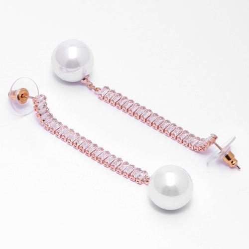 Pearl and Zircon Long Drop Earrings