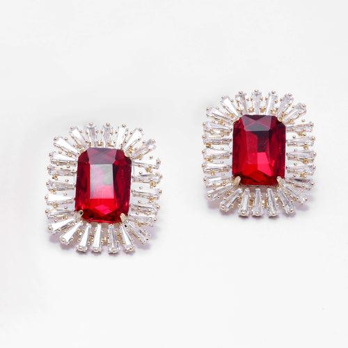 Ruby Red Zircon Stud Earrings