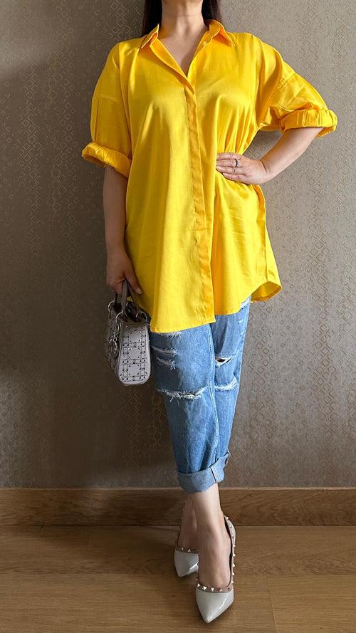 Lemony Yellow Oversized Cotton Shirt