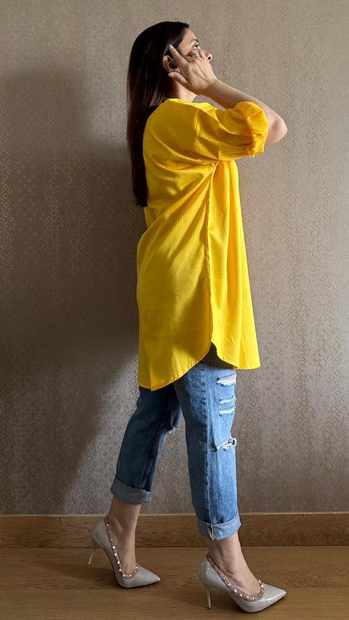 Lemony Yellow Oversized Cotton Shirt