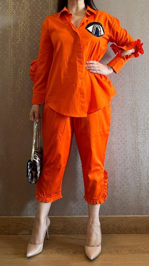 Tangy Orange Evil Eye Hand Embroidered Co-ord Set