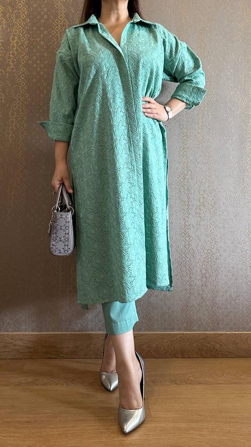 Pastel Green Cotton Cutwork Co-ord Set