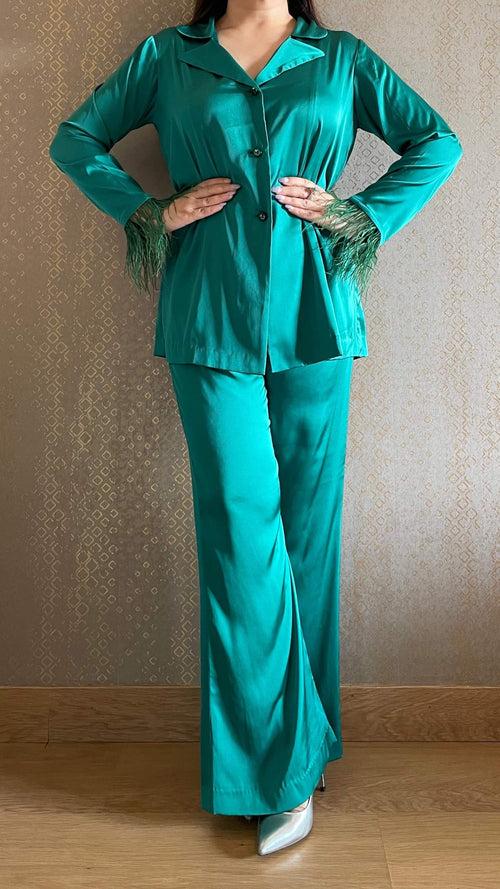 Emerald Green Satin Co-ord Set