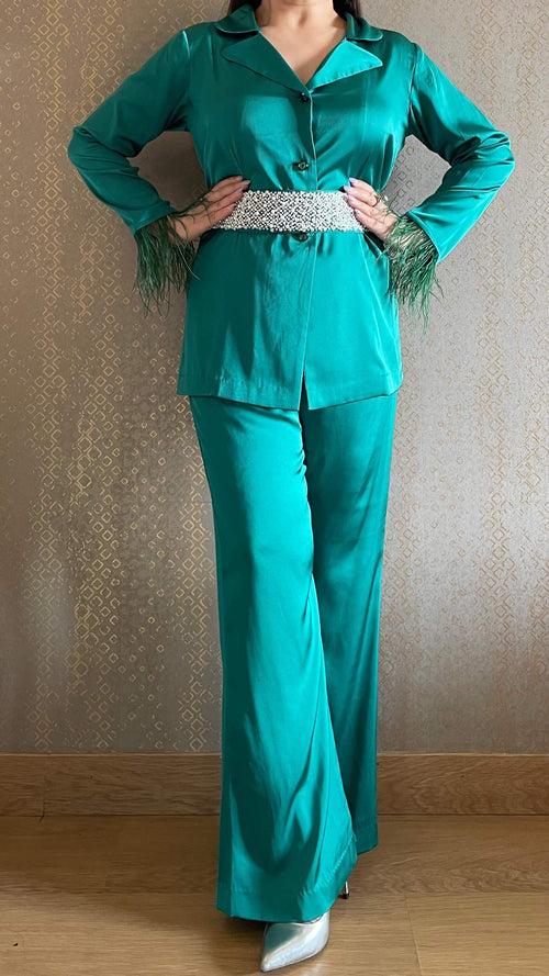 Emerald Green Satin Co-ord Set