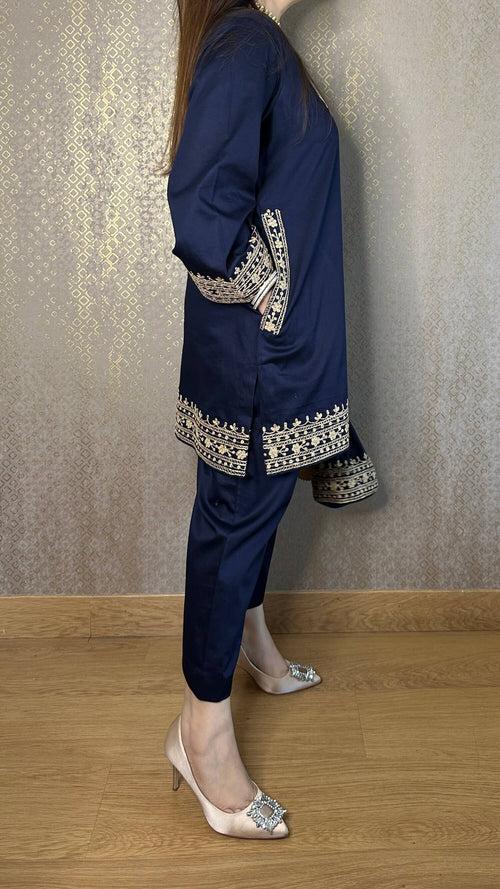 Navy Cotton Kashmiri Co-ord Set