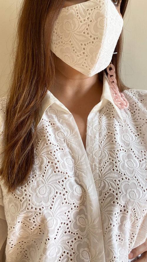 Pearl White Cutwork Embroidered Shirt (Freesize)