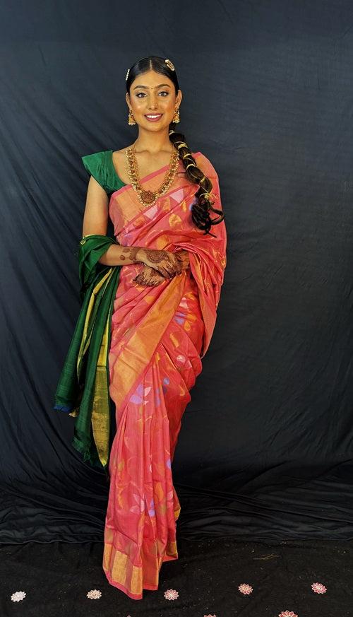 Chitrangada - Pink Handwoven Jamdani Silk Saree