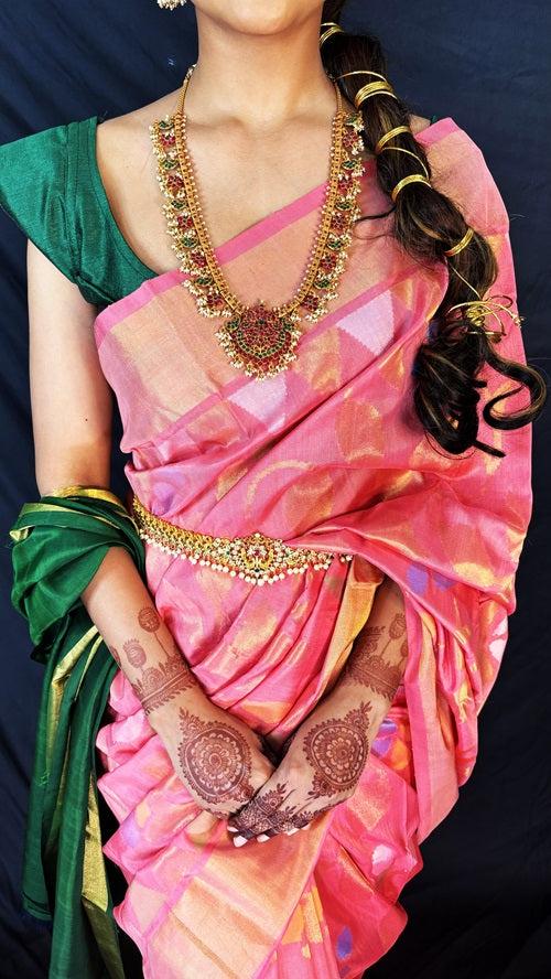 Chitrangada - Pink Handwoven Jamdani Silk Saree