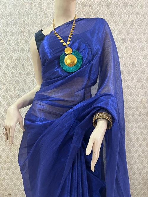 Megha- Midnight Blue Tissue Cotton Saree