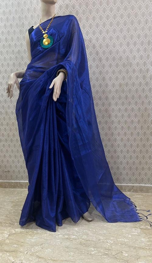 Megha- Midnight Blue Tissue Cotton Saree