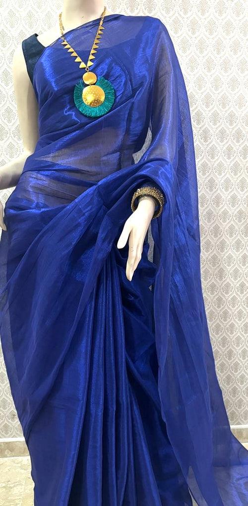 Megha- Midnight Blue Tissue Cotton Saree